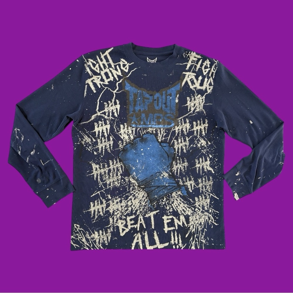 Navy Tapout long sleeve shirt with distressed details